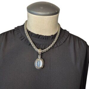 MX Signature Collection Vintage Heavy Silvertone Necklace with Ornate Pendant
